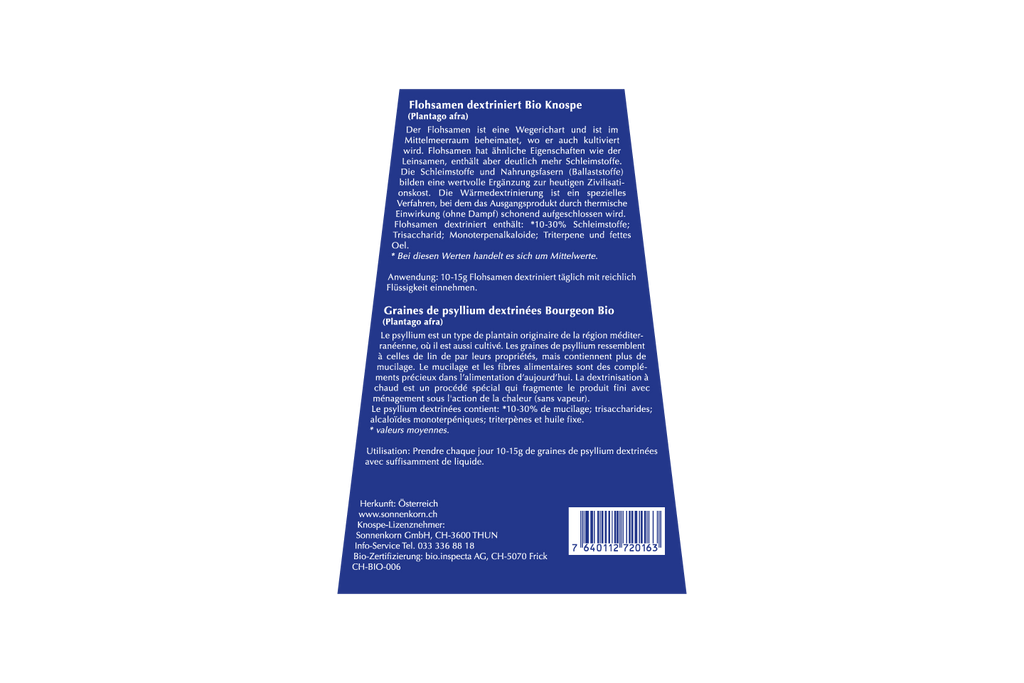 Sonnenkorn Psyllium dextrinisé BIO Bourgeon 120g