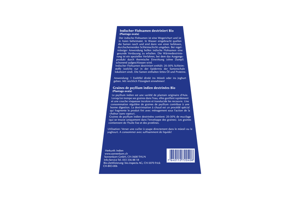 Sonnenkorn Psyllium indien dextriné BIO Bourgeon 120g