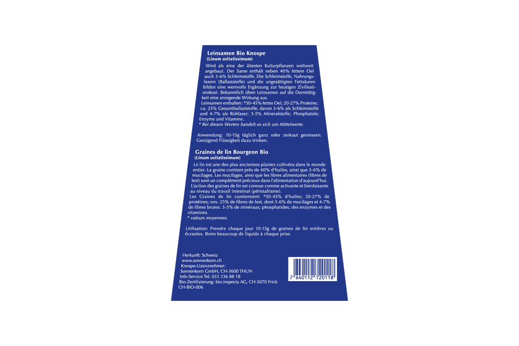 Sonnenkorn Graines de lin BIO Bourgeon 500g