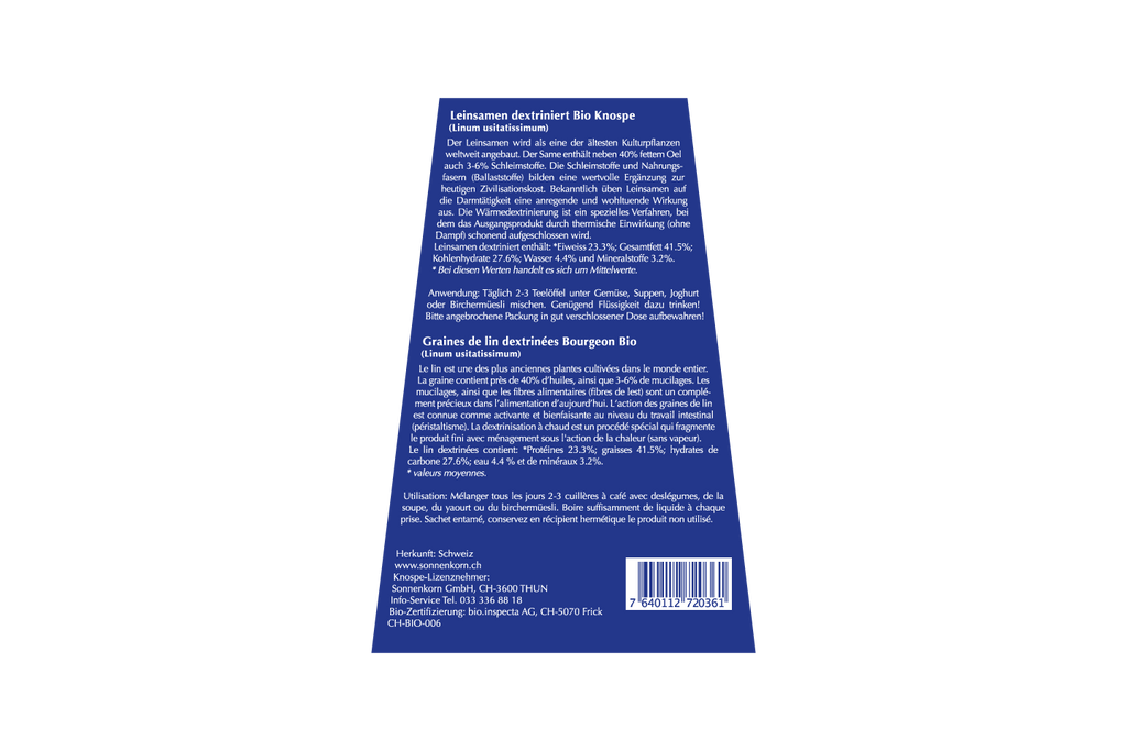 Sonnenkorn Leinsamen dextriniert BIO Knospe 400g